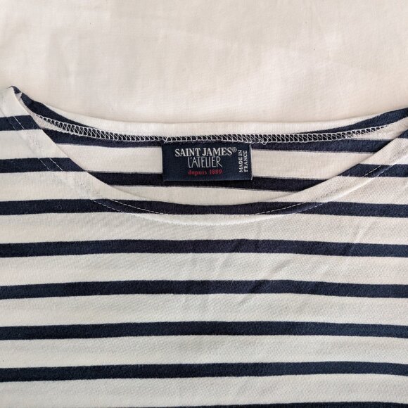 Saint James Navy and White Breton Striped Top, Size US 12, 3/4 sleeves - Picture 1 of 10